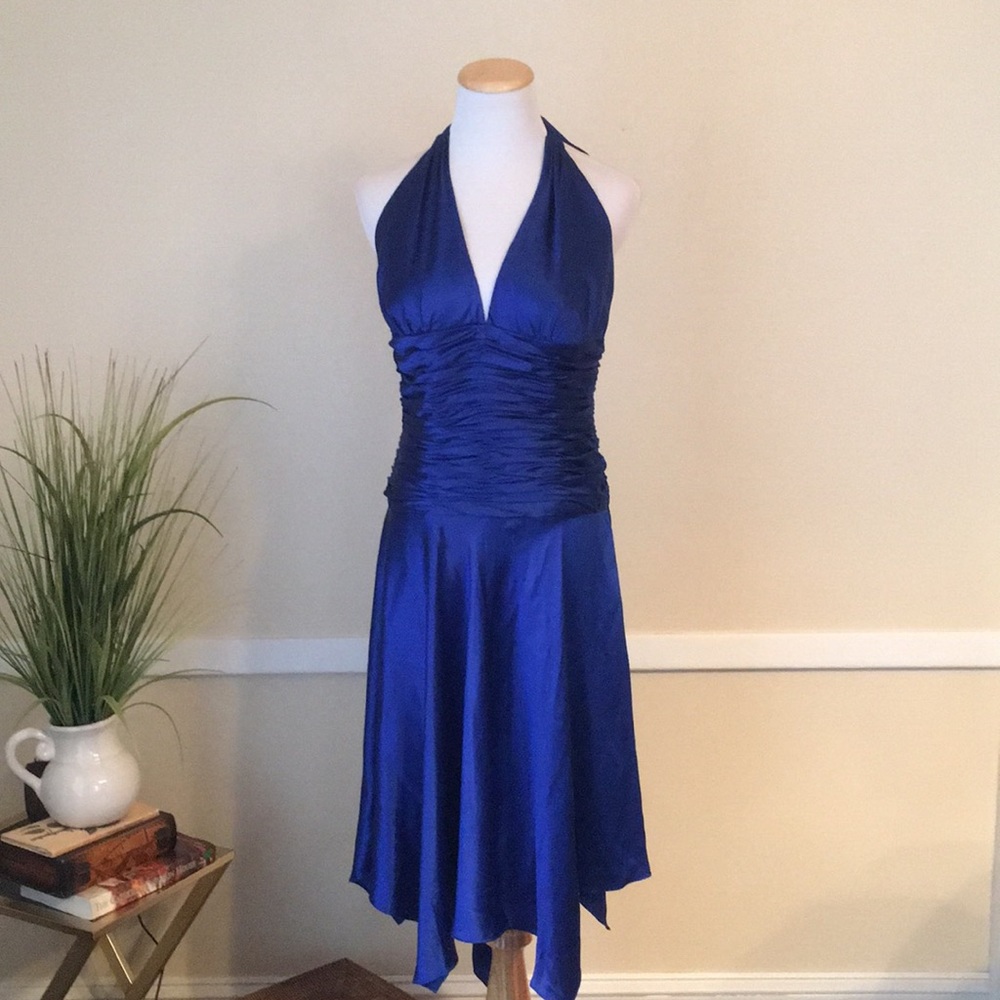 Cache Blue Silk Halter Dress Size 8
